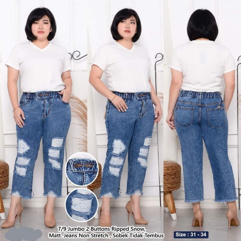 7/9 Ripped Jeans Wanita Jumbo Size