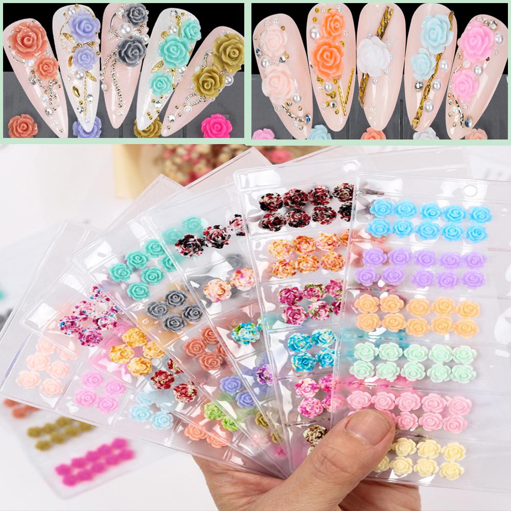 Agustin 3D Mawar Resin Bunga Kreatif Warna-Warni Yang Indah Permen Warna Manikur Aksesoris Perhiasan Kuku Rhinestones