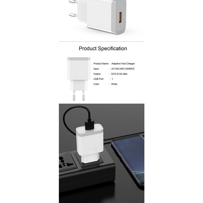 ADAPTOR CHARGER CASAN FAST CHARGING 8 8A 7 7A NOTE 5 PRO 6A QUALCOM 3.0 MICRO USB