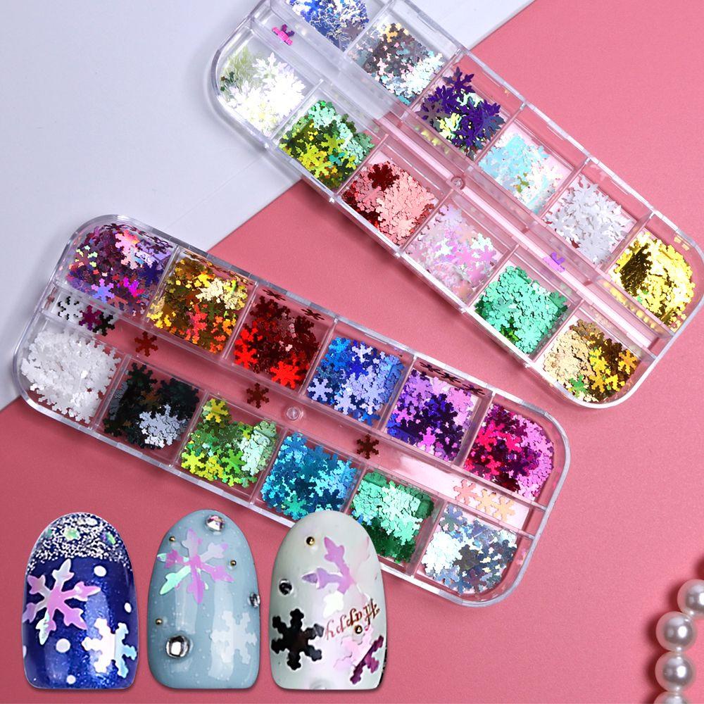 Preva Snowflake Nail Sequin 3D Glitter Stiker Natal Musim Dingin