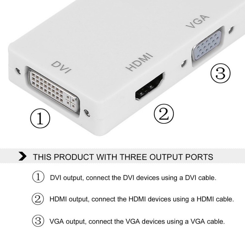 3 In 1 Adapter Mini DisplayPort DP Thunderbolt Male to HDMI DVI VGA Female