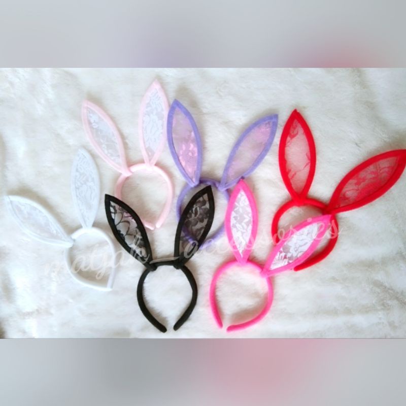 Bando Kelinci Renda Ariana Grande untuk Bridal Shower Lace Bunny Ears Headband