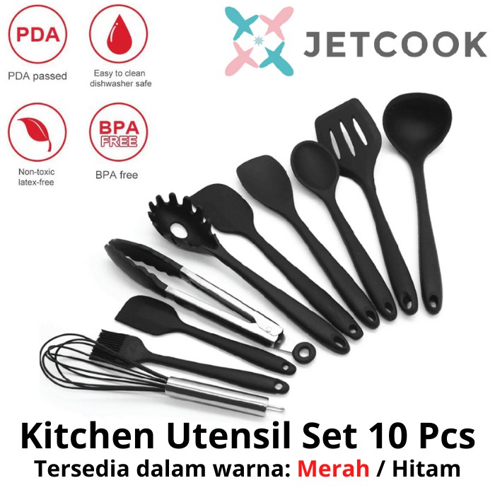 JetCook Peralatan Masak Silikon Cooking BPA Free Kitchen Utensil 10 in 1 Set