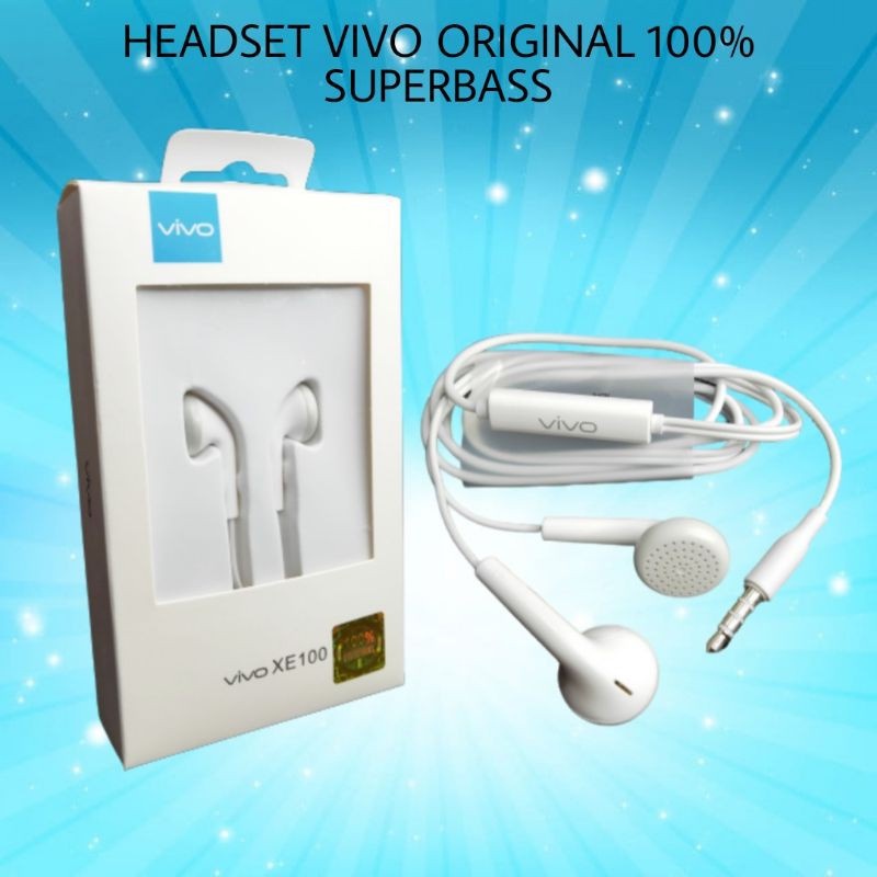 (ba) Headset Vivo Seri EX-100 Original Hifi Stereo Bass Heasdsfree Earphone Vivo