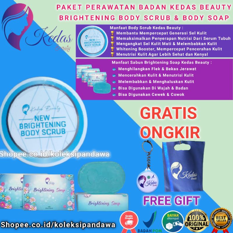 KEDAS BEAUTY SEPAKET BODY SCRUB KEDAS BEAUTY BODY SERUM SABUN PEMUTIH BADAN DAN WAJAH KEDAS BEUTY-Sabun + Scrub + Gift