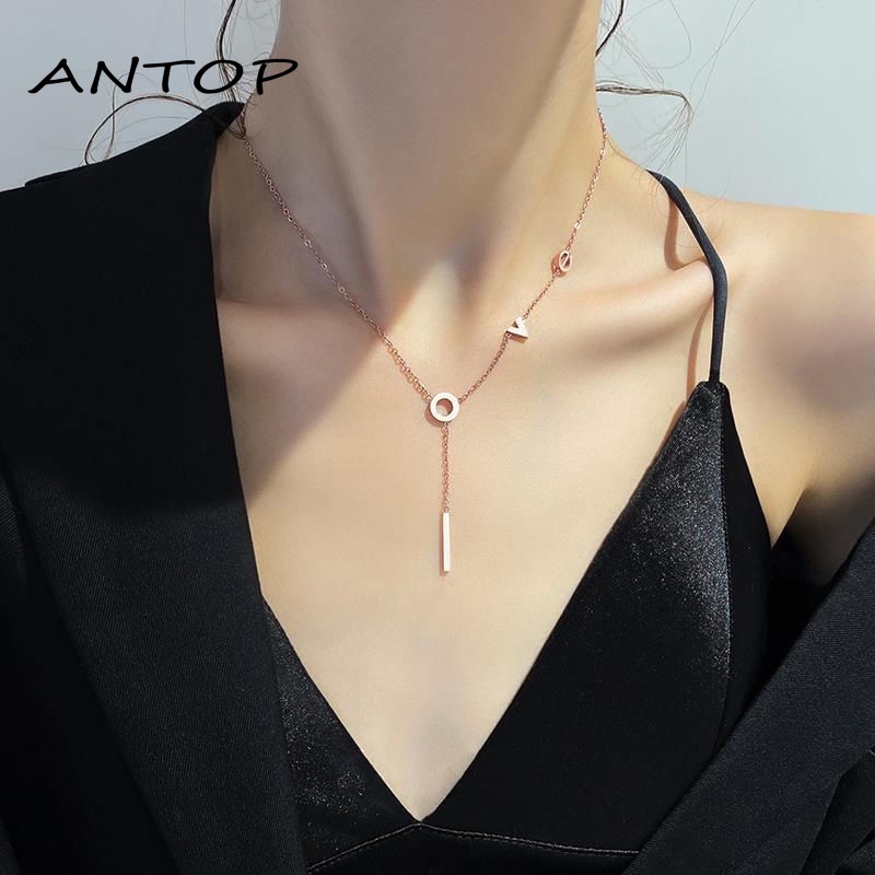 Kalung Rantai Bahan Titanium Steel Motif Tulisan Love Untuk Wanita