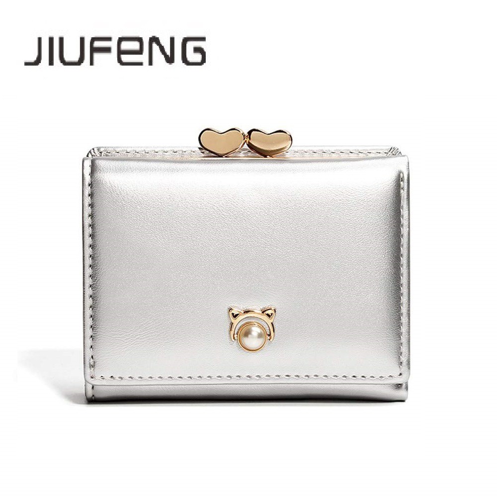 JIUFENG Dompet Wanita Pendek Lipat Tiga Korea Fashion Multifungsi Mutiara Dompet Koin