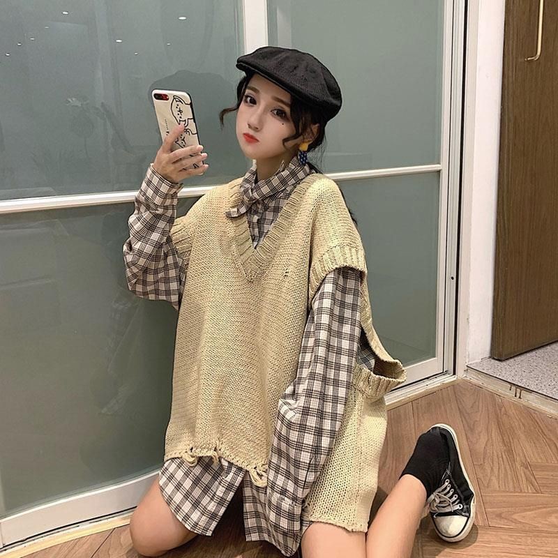 IMPORT WOMAN OVERSIZED BOYISH SHIRT VEST KNIT ROMPI RAJUT WANITA REMAJA IMPOR