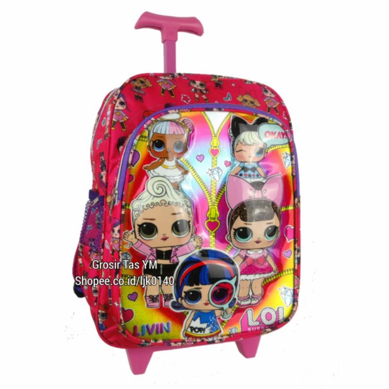 Tas Roda / Troli Anak Perempuan Ransel LOL Surprise. Gambar timbul. kelas 2-4 SD. FREE RAINCOAT.