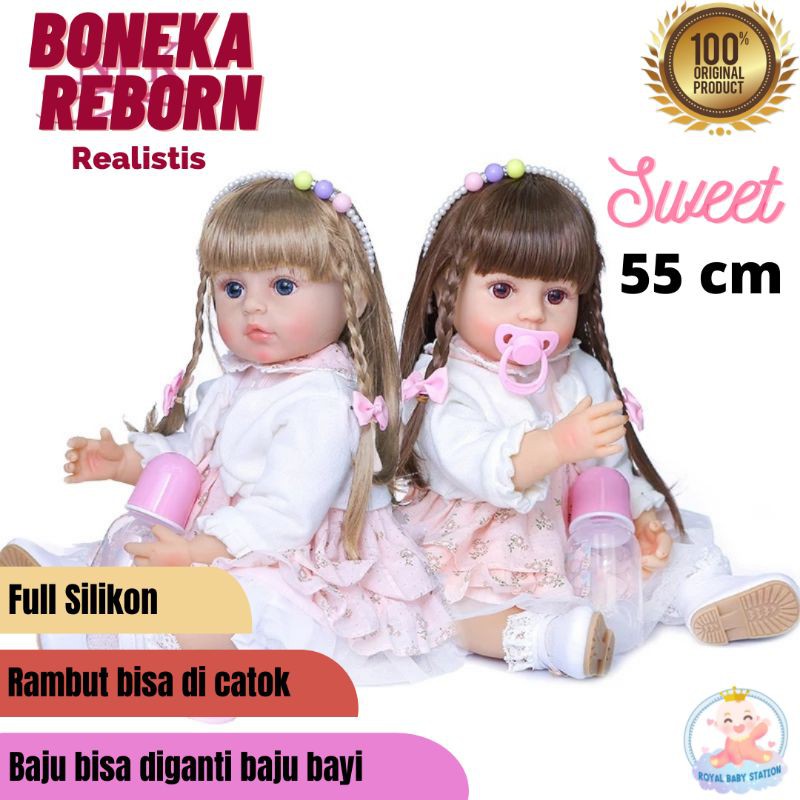Ready depan Boneka Reborn Bayi Full Silikon 55 cm Jumbo Premium Bisa Mandi Mewah Cantik