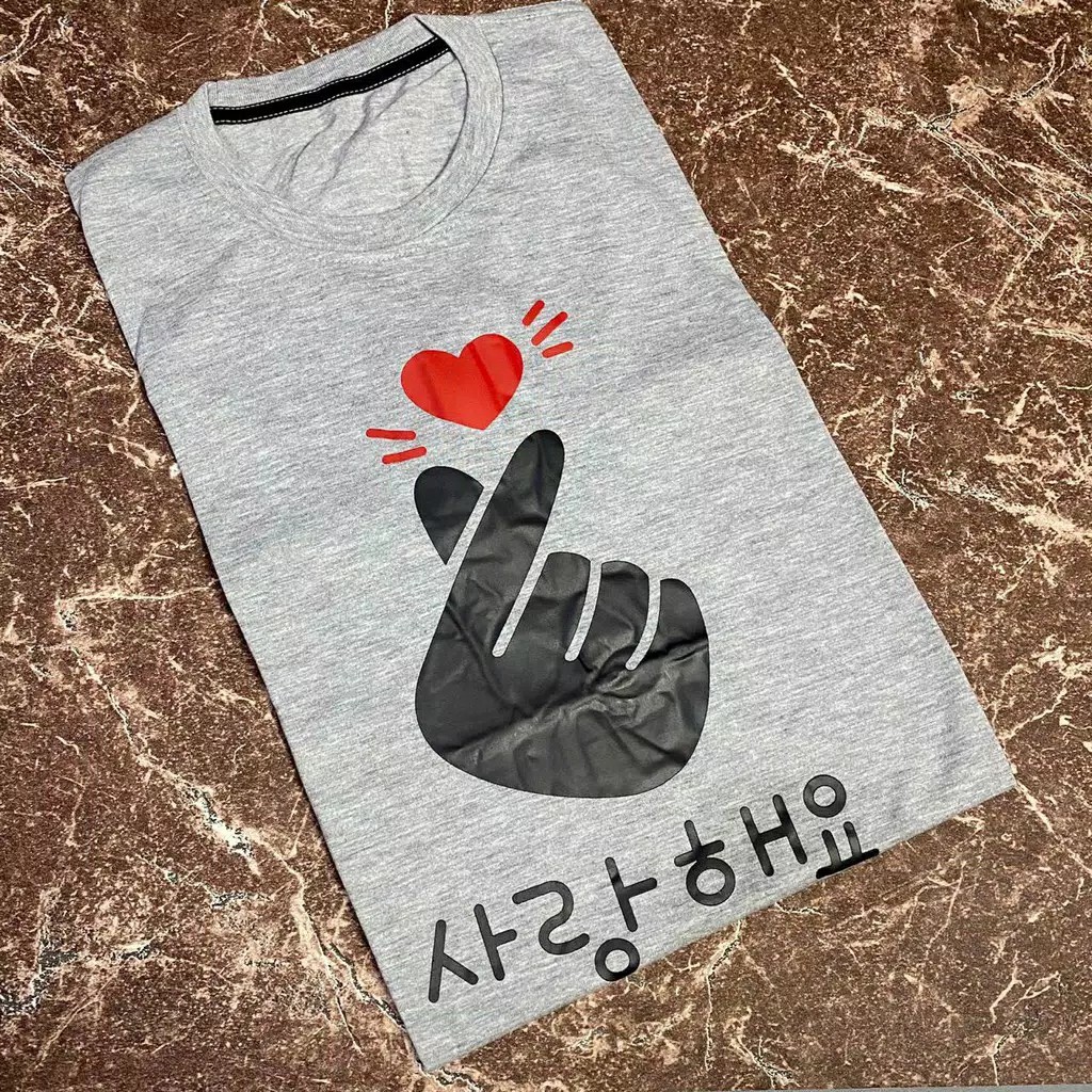 Kaos Pria Atasan Distro T-Shirt Kaos Love Abu-Abu