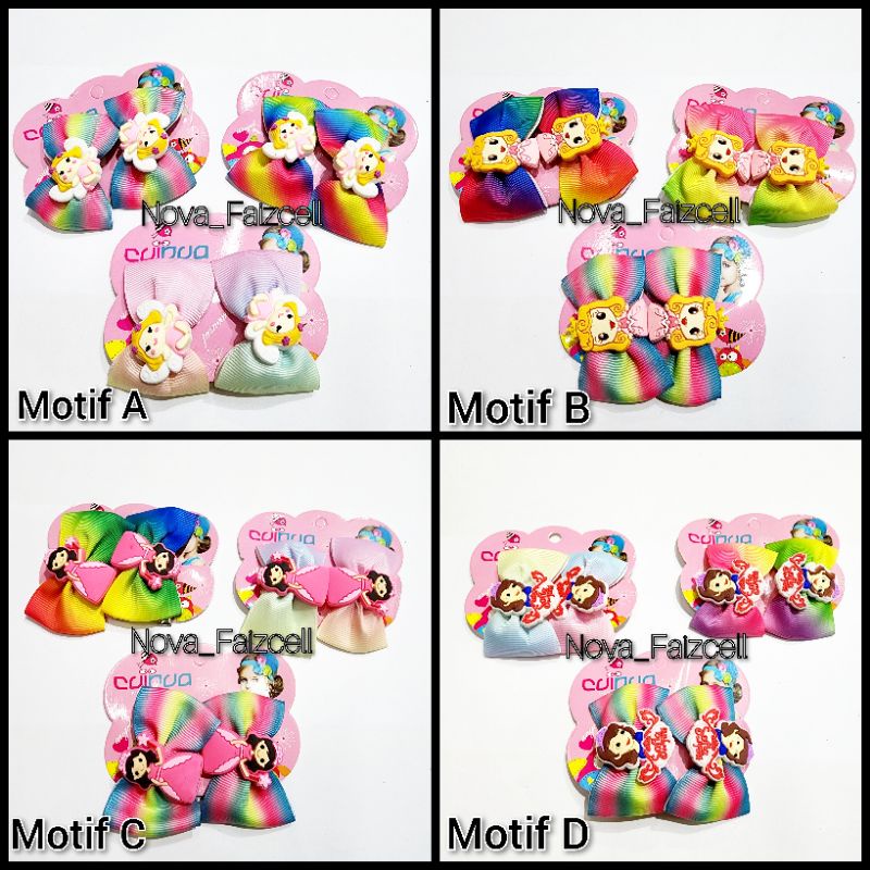 2pcs / Set - Jepit Anak Kartun Pita Rainbow Premium