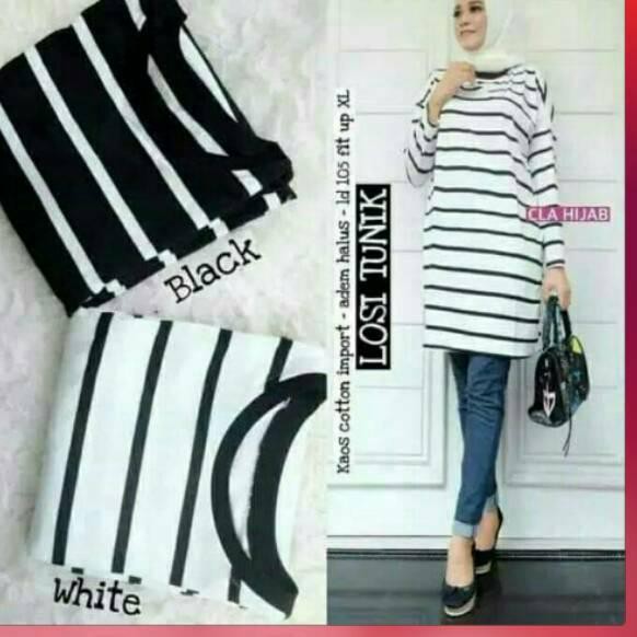 ✅ NEW Ç98 Kaos Lengan Panjang Bahan Spandek Tunik Ukuran Jumbo Belang Belang Salur Dewasa Spesial or