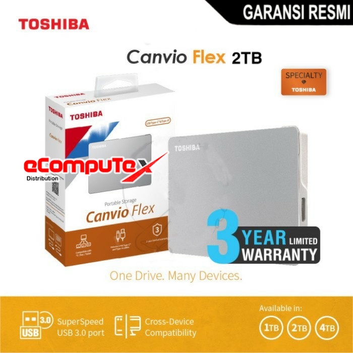 HDD EXTERNAL TOSHIBA CANVIO FLEX 2TB / 2 TB USB 3.2 HARDDISK 2.5 GARANSI RESMI