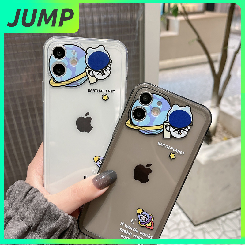 Case Motif Kartun Astronot Warna Bening Untuk iphone 11 pro max xs max xr 12 mini 7 plus 12 pro max