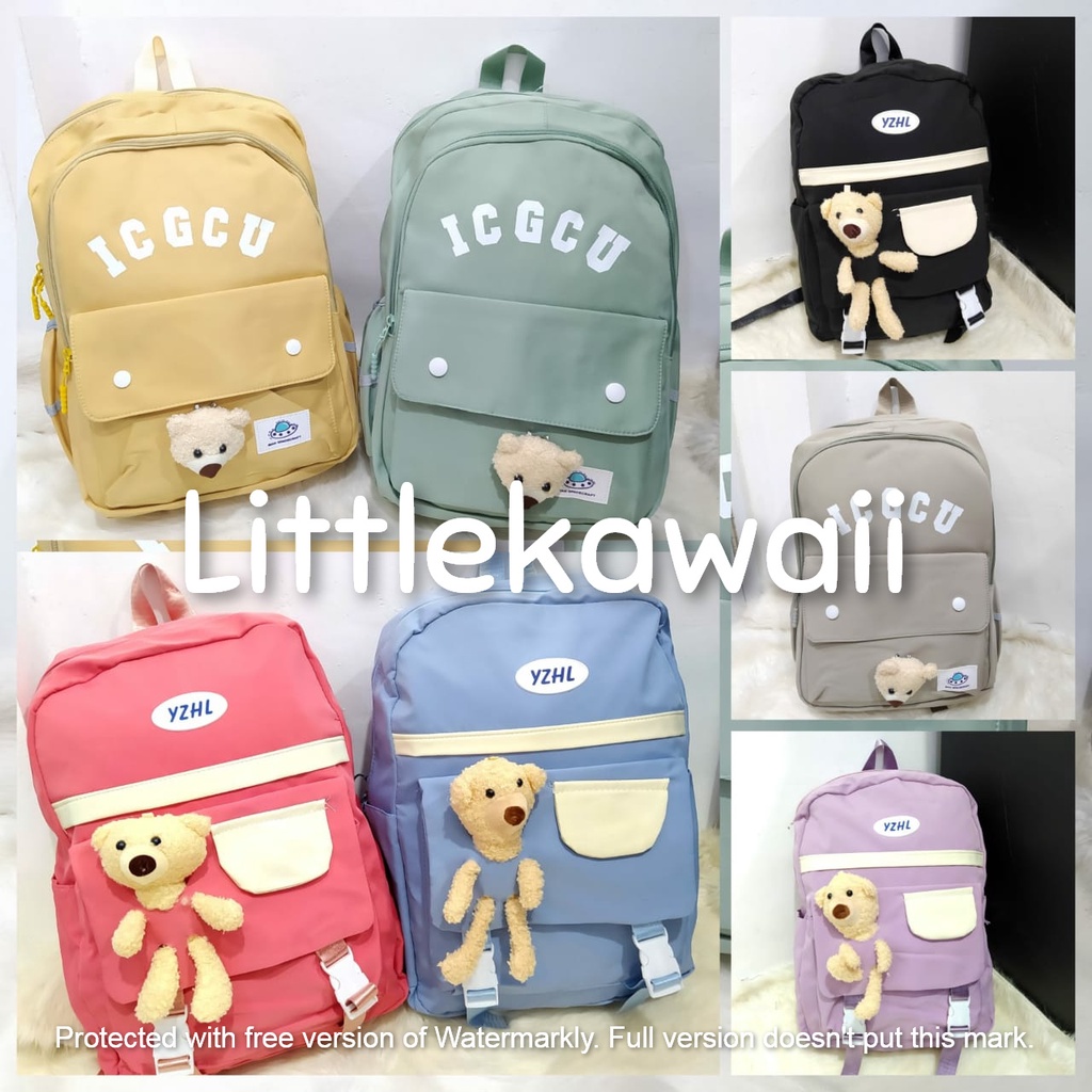 LK/ Tas Ransel Laptop Backpack Parasut Sekolah Fashion Anak Remaja Kepala Bear Gesper Mix Import