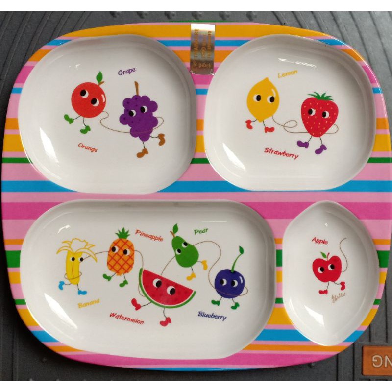 Piring Makan Anak sekat 4 sangat tebal berkualitas Thaiware Fruit Edition