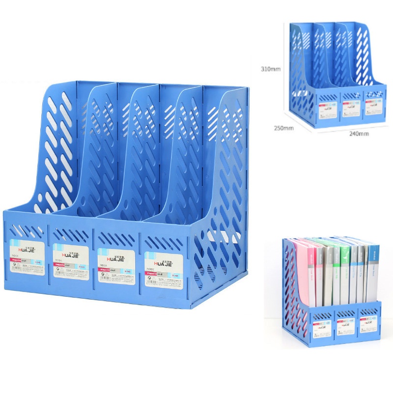 3/4 Sections Desktop File Rack Paper Blue Book Hold Office Document Tray Organizer Box