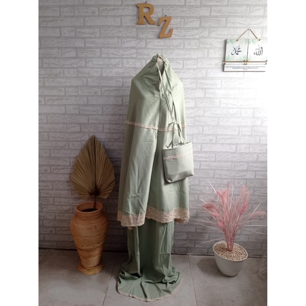 Mukena Travell Renda Series Warna Moca Bahan Katun Micro Premium Set Atasan + Bawah + Tas Cantik