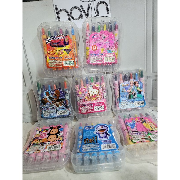 CRAYON PUTAR PENDEK MIKA 12WARNA/KRAYON PUTAR MIKA/ROLLING CRAYON MIKA-2