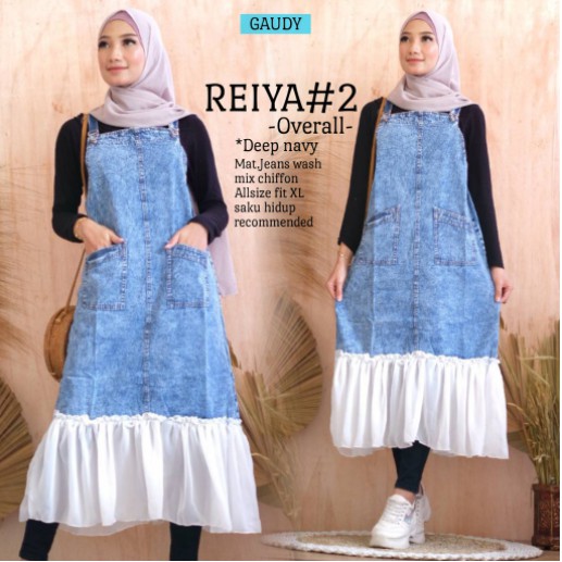 NEW!! REIYA #2 OVERALL MATT JEANS WASH APLIKASI BAWAH SIFON LEMBUT