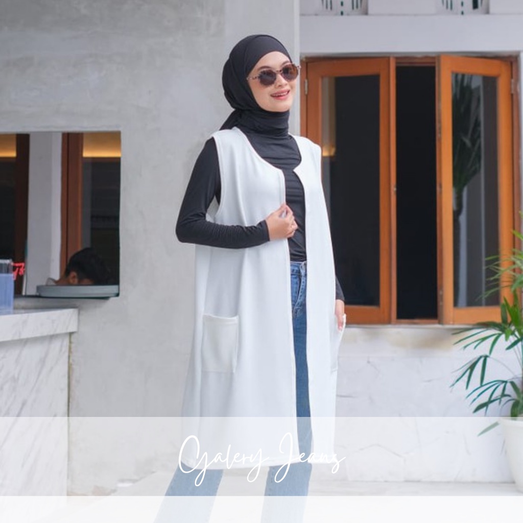 Luaran Wanita Muslim Odiva Cardigan Panjang Scuba Premium Long Outer Tanpa Lengan Fashion Korean Sty