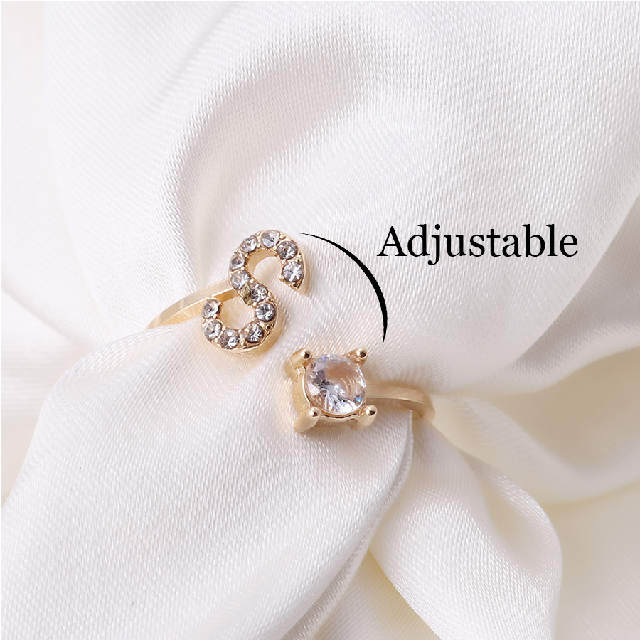 26 Cincin Alfabet Inggris Bukaan Adjustable Hias Berlian Imitasi Fashion Korea Perhiasan Aksesoris Wanita Cincin Pabrik Grosir