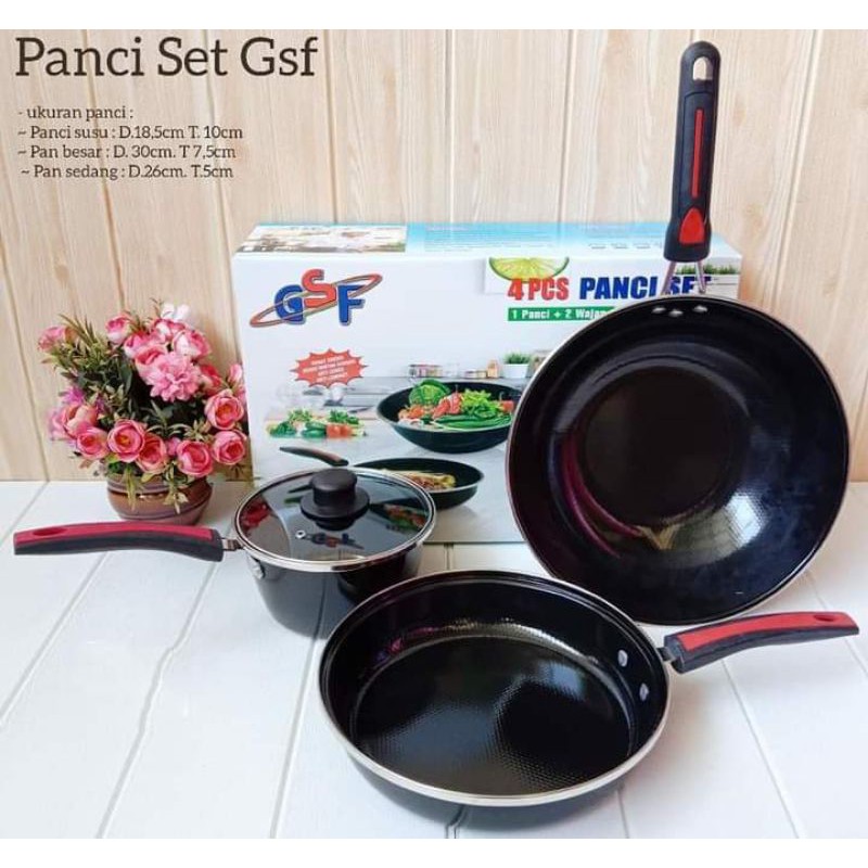 panci set gsf enamel 2630 tutup kaca cookware set enamel gsf anti lengket tutup kaca