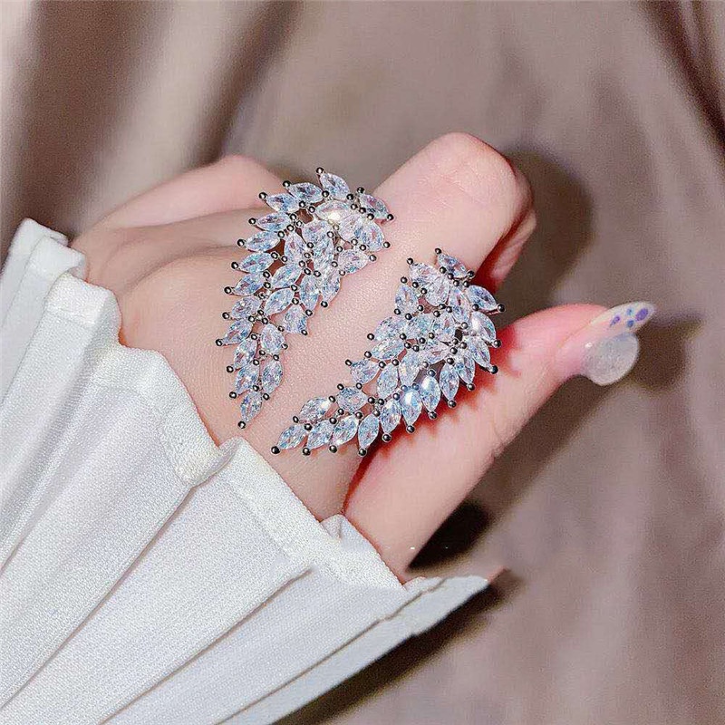 Fashion Luxury Full Diamond Open Ring Angel Wings Ring