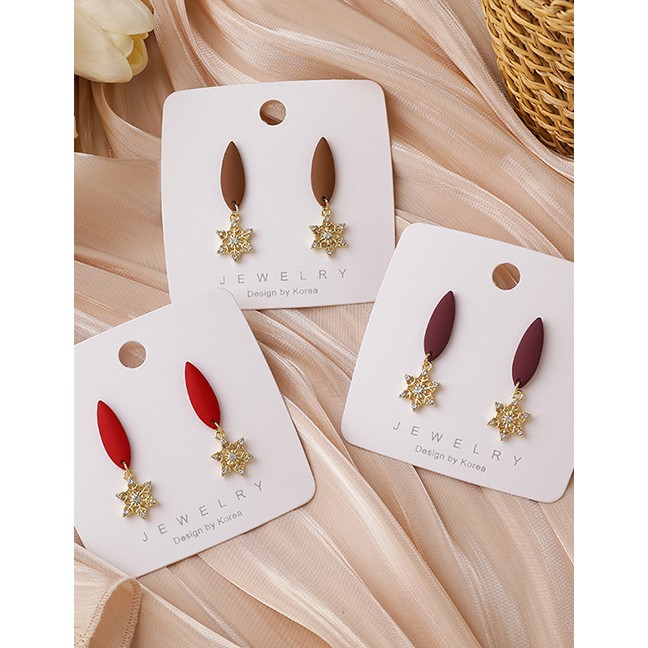 LRC Anting Tusuk Fashion Oval Rhinestone Six-pointed Star Alloy Earrings P59539