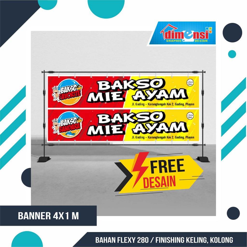 Banner Bakso Mie Ayam Spanduk Mie Ayam Bakso Murah Ukuran 3 X 1 Meter