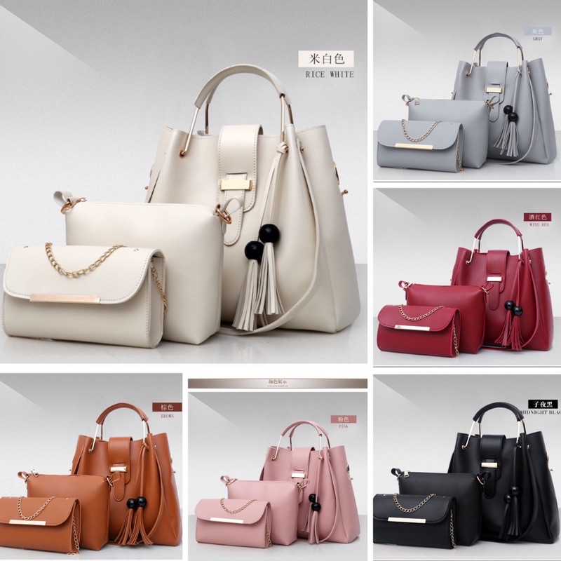 TI 3039 -  TAS PAKET WANITA 3 IN 1 HANDBAG WANITA MURAH BATAM - B