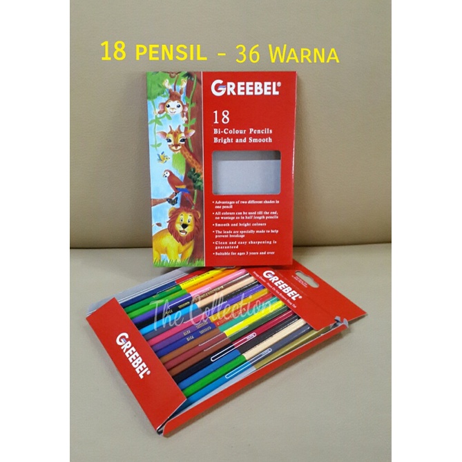 

WARNAPENSIL- ATK233GB 7218 BI COLOUR 18 PENSIL DAPAT 36 WARNA GREEBEL GREBEL GRAB -PENSIL WARNA