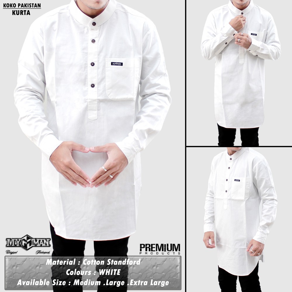 MY MAN kurta lengan panjang baju muslim pria kurta warna White art kode CB5004