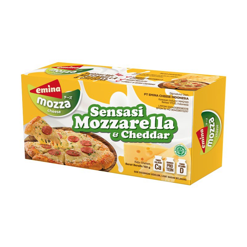 

Emina Mozza Cheese Emina Mozzarella & Cheddar 165 gr keju Mozzarella Emina