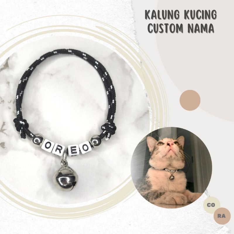 [CORA] Kalung Kucing Custom Nama Tali Prusik Adjustable Ukuran Small / Medium / Large