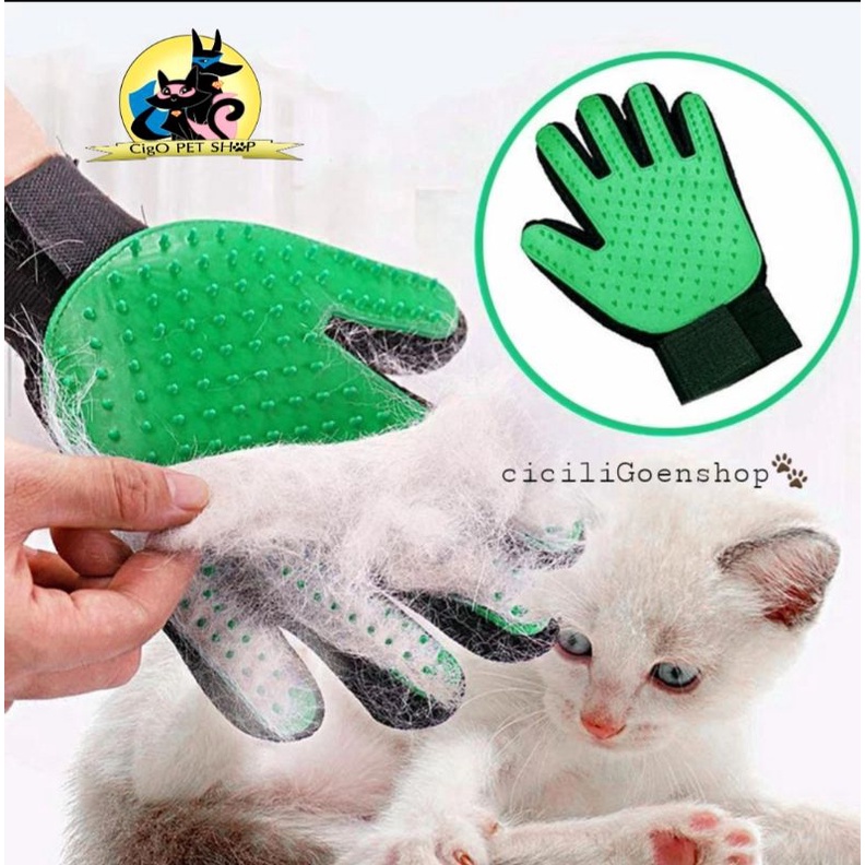 Sisir sarung tangan gloves sikat bulu pijat pet grooming anjing kucing cat dog true touch