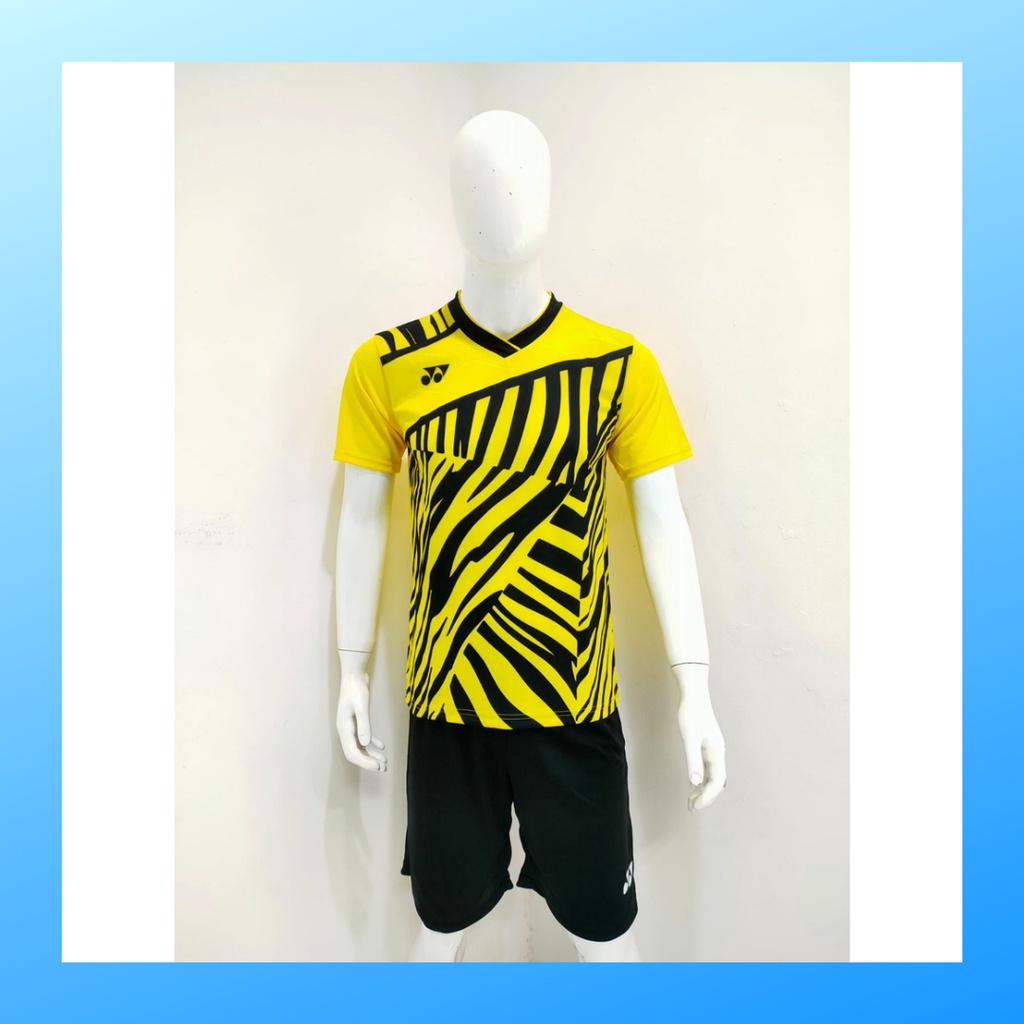 Kaos badminton pria jersey bulutangkis baju dan celana setelan wanita dewasa t-shirt outfit seragam jarsey kostum olahraga pakaian apparel sport jersy bulu tangkis casual jersi print thomas uber sudirman cup suit Y168 kuning polos