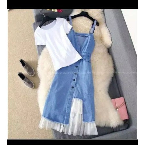 2in1 baby terri denim dress / setelan baju