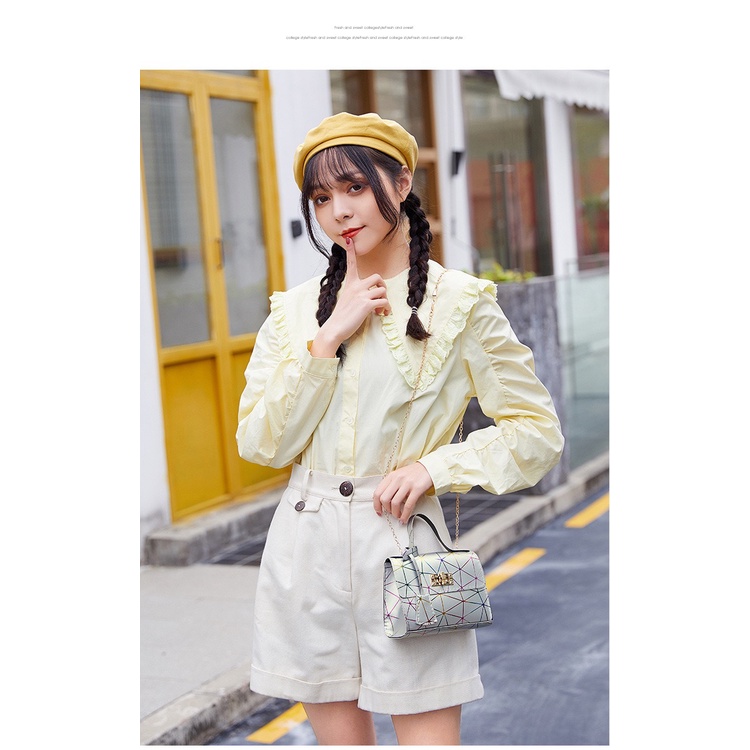 GrosirMart Tas Korea Selempang Warna Laser Segitiga Rantai DIagonal Tas Bahu Handbag Fashion Terbaru A3