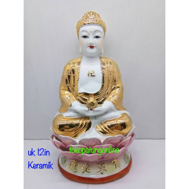 Patung Buddha Keramik 12in Import Taiwan Jubah Emas