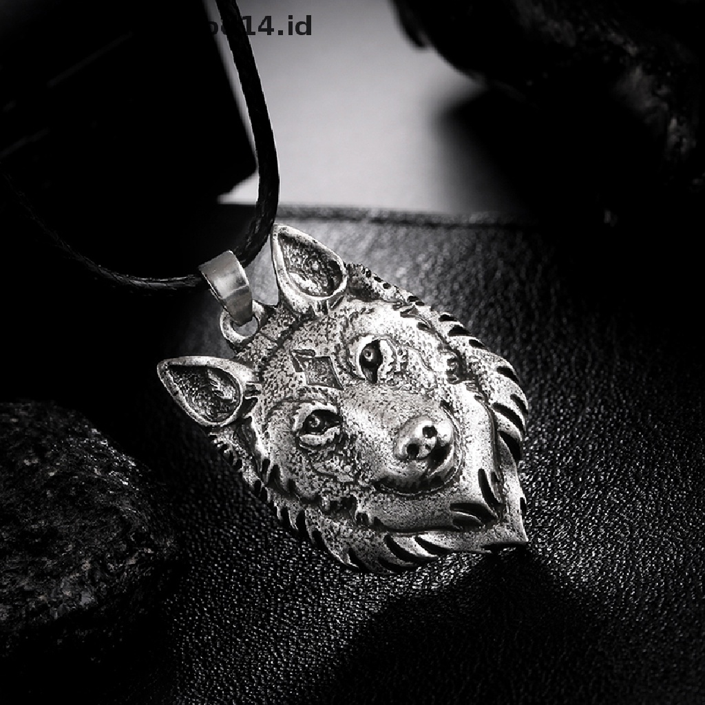 [OOID] Tibetan Silver Wolf Head Pendant Necklace Amulet Animal Viking Men Gift Jewelry ID