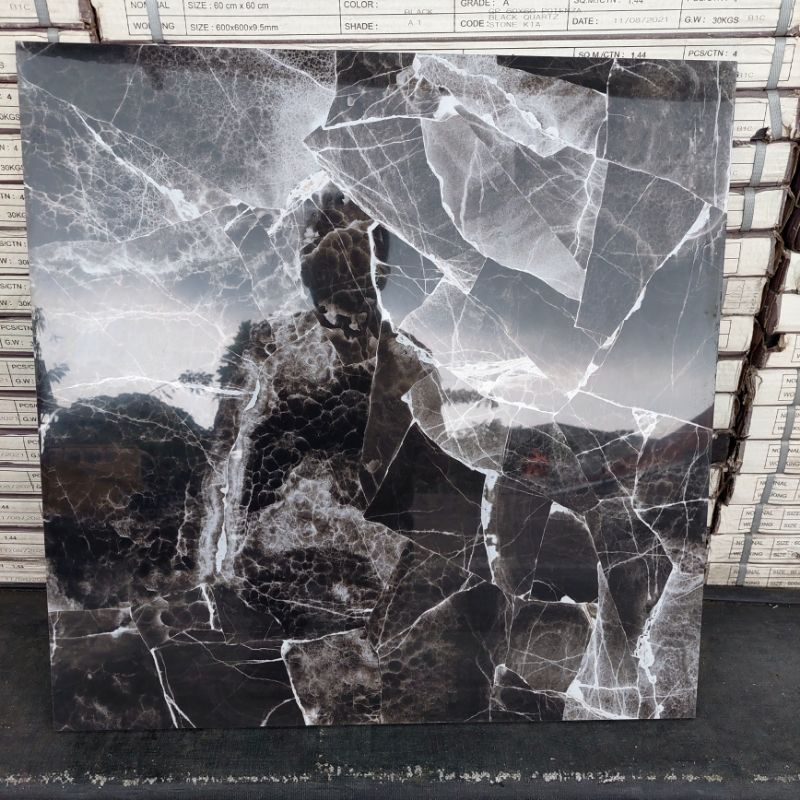 GRANIT MOTIF MARMER HITAM MURAH PRIME GP TILES ZARINDA DARK GREY 60X60