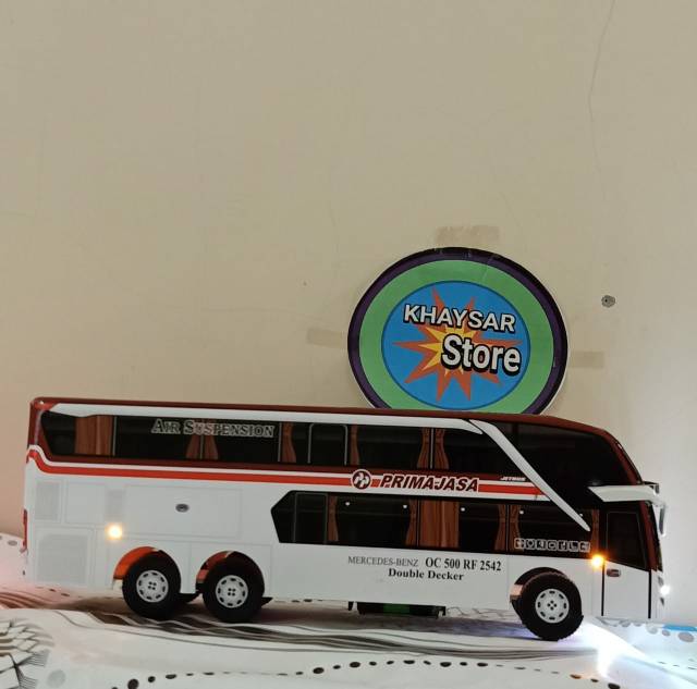 Miniatur bus PRIMAJASA DOUBLE DEKER  PLUS LAMPU