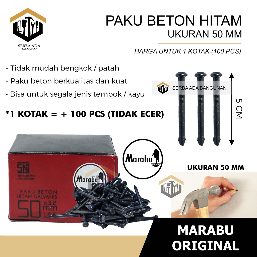 PAKU BETON SIZE 2- 2.5 - 3 - 4 -5 Cm MARABU HITAM GALVANIS HARGA 1BOX (100PCS) TERMURAH KOMPLIT