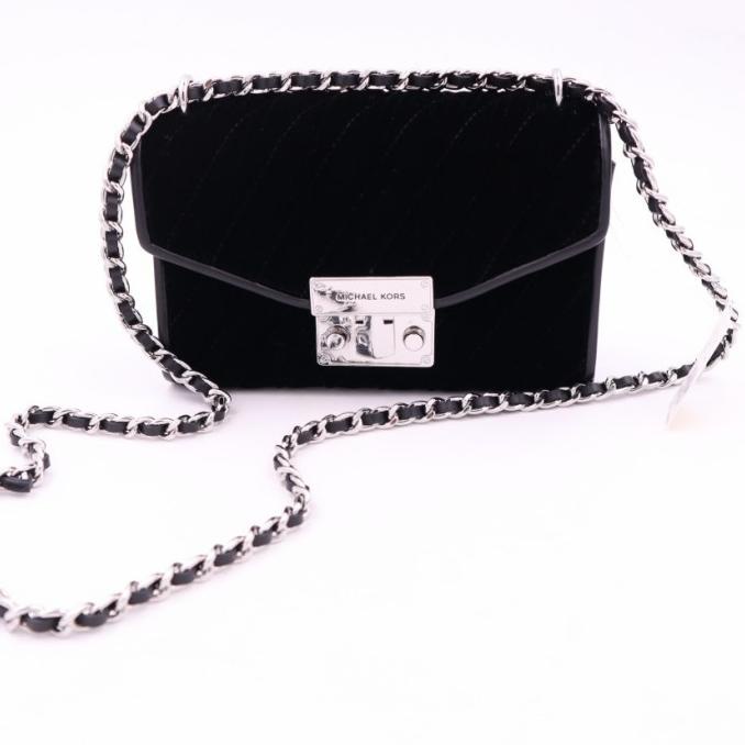 TAS WANITA MICHAEL KORS MK ROSE SMALL VELVET CROSSBODY BLACK MN KU6163MH3