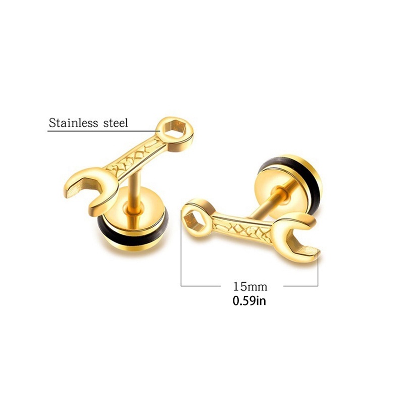 Anting Bentuk Kunci Pas Kecil Bahan Stainless Steel Gaya Punk Untuk Pria Dan Wanita