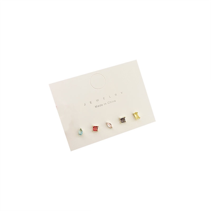 Set Anting Stud Kristal Zircon Geometris Warna-Warni Gaya Korea Untuk Wanita