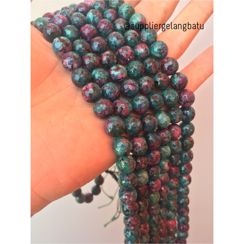 batu green maroon epidote FACETED BEAD 10mm chrysocola bacan doko akik bead unisex pria wanita alam