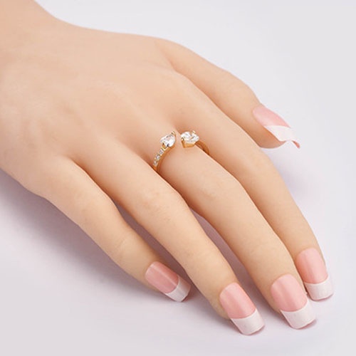 Hu Hu Hu Hu Hu Alat Bantu Pasang Kacamata♡ Cincin Open Ring Desain Hati Dobel Bahan Tembaga Hias Zirkon Untuk Wanita